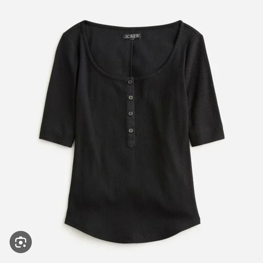 NWT J. Crew Black Vintage Rib Henley Top XL